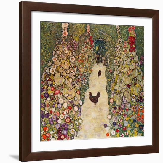 Garden Path with Chickens, 1916, Burned at Schloss Immendorf in 1945-Gustav Klimt-Framed Giclee Print