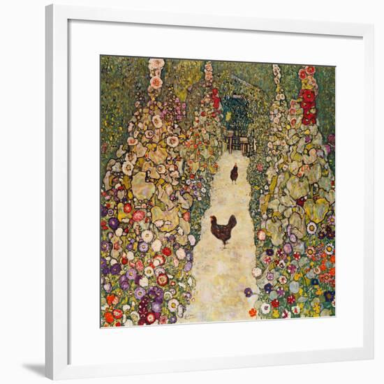 Garden Path with Chickens, 1916, Burned at Schloss Immendorf in 1945-Gustav Klimt-Framed Giclee Print