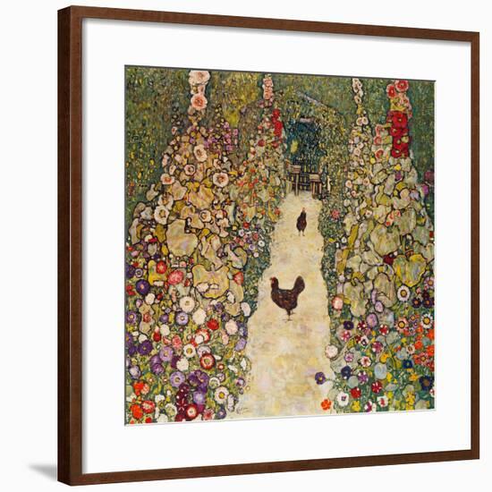 Garden Path with Chickens, 1916, Burned at Schloss Immendorf in 1945-Gustav Klimt-Framed Giclee Print