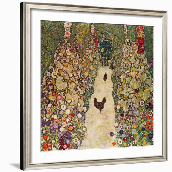 Garden Path with Chickens, 1916, Burned at Schloss Immendorf in 1945-Gustav Klimt-Framed Giclee Print