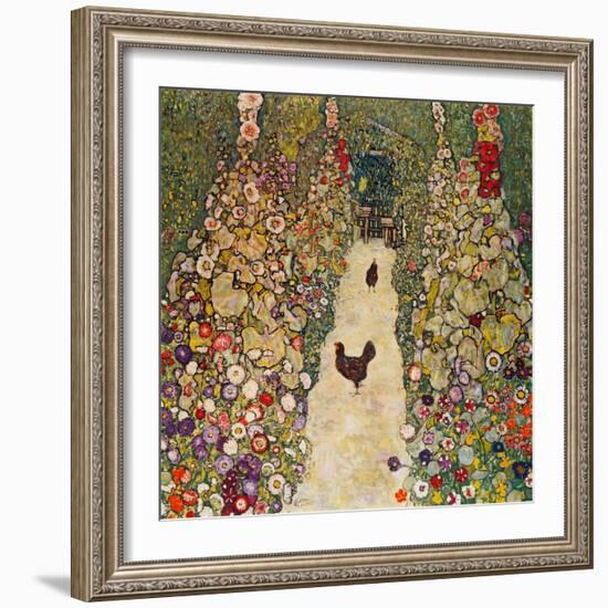 Garden Path with Chickens, 1916, Burned at Schloss Immendorf in 1945-Gustav Klimt-Framed Giclee Print