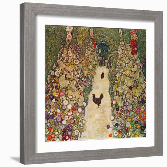 Garden Path with Chickens, 1916, Burned at Schloss Immendorf in 1945-Gustav Klimt-Framed Giclee Print