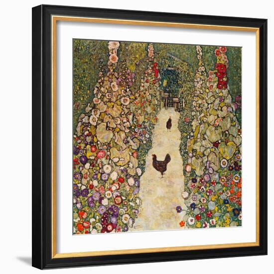 Garden Path with Chickens, 1916, Burned at Schloss Immendorf in 1945-Gustav Klimt-Framed Giclee Print