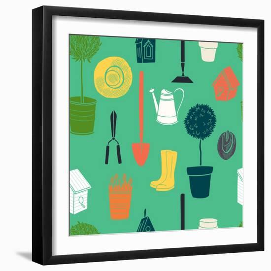 Garden Pattern.-TashaNatasha-Framed Art Print