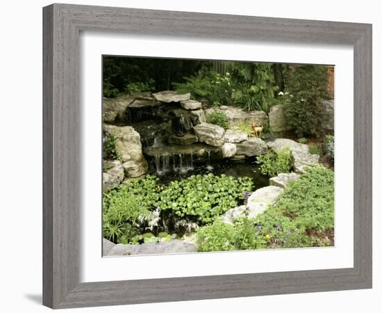 Garden Pond with Waterfall-null-Framed Photographic Print