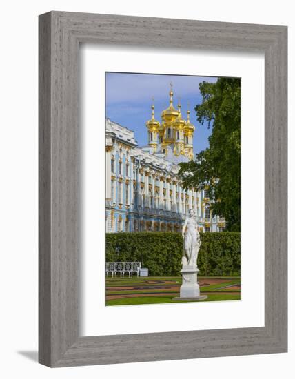 Garden statue, Catherine Palace in the background, Tsarskoe Selo, Pushkin, UNESCO World Heritage Si-Richard Maschmeyer-Framed Photographic Print