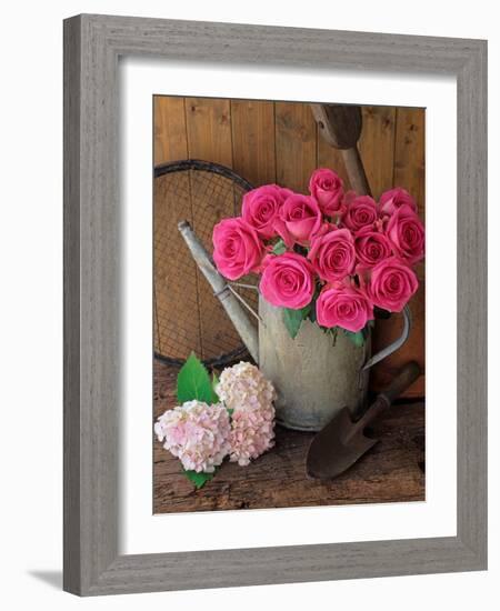 Garden Still Life with Roses Garden Tools-Ernie Janes-Framed Photographic Print