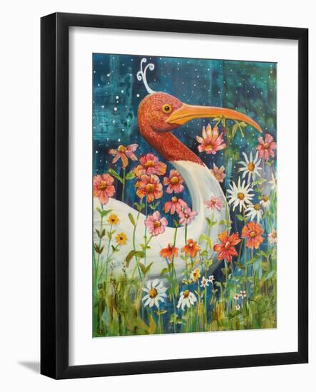 Garden Stork-Blenda Tyvoll-Framed Art Print