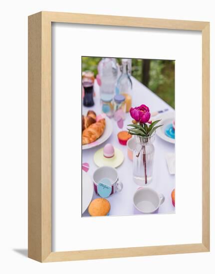 Garden table, covered, Easter breakfast, detail,-mauritius images-Framed Photographic Print