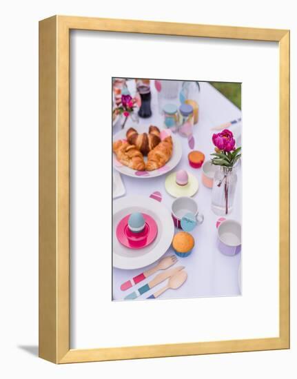 Garden table, covered, Easter breakfast, detail,-mauritius images-Framed Photographic Print