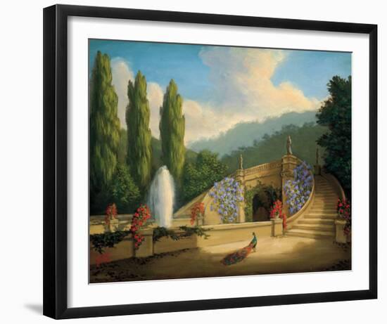 Garden with Peacock and Fountain-Tim Ashkar-Framed Art Print