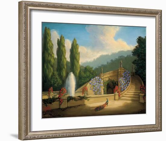 Garden with Peacock and Fountain-Tim Ashkar-Framed Art Print