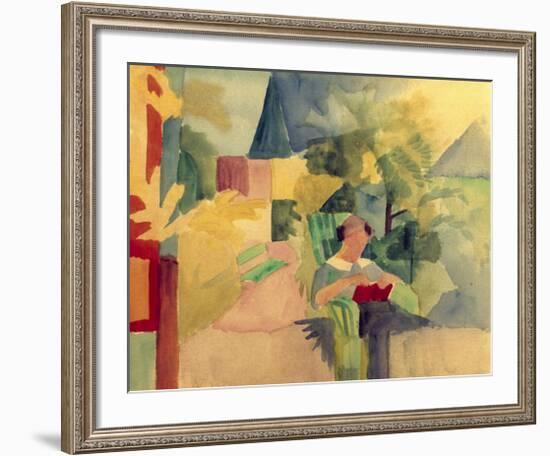 Garden with Woman Reading-Auguste Macke-Framed Giclee Print