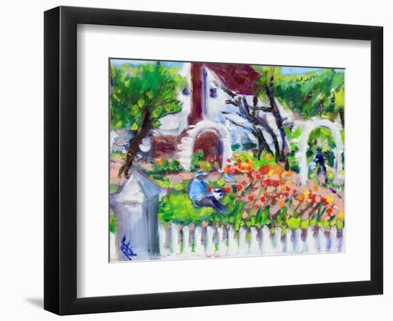 Gardener at Work, Luther Burbank Gardens, 2021 (Oil on Canvas)-Richard H Fox-Framed Giclee Print