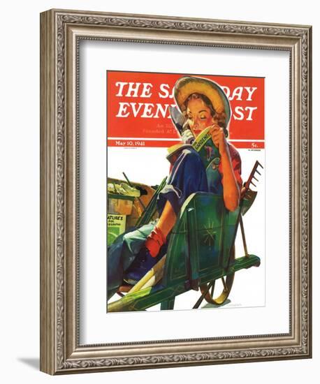 "Gardener in Wheelbarrow," Saturday Evening Post Cover, May 10, 1941-Dominice Cammerota-Framed Giclee Print