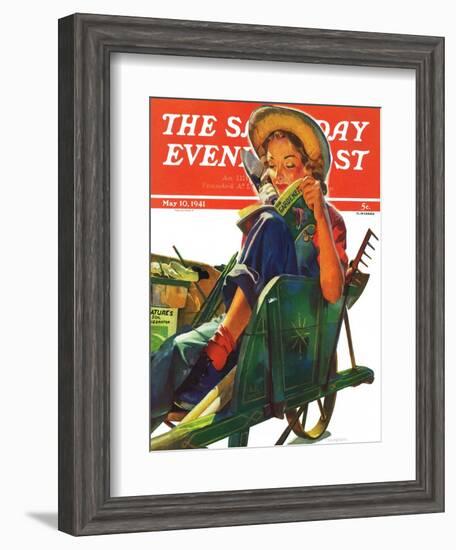 "Gardener in Wheelbarrow," Saturday Evening Post Cover, May 10, 1941-Dominice Cammerota-Framed Giclee Print