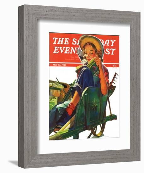 "Gardener in Wheelbarrow," Saturday Evening Post Cover, May 10, 1941-Dominice Cammerota-Framed Giclee Print