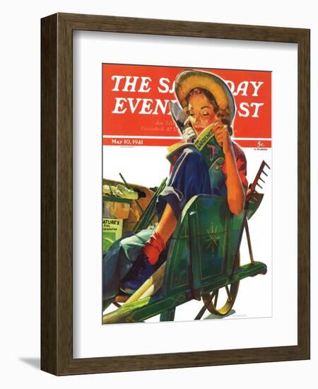 "Gardener in Wheelbarrow," Saturday Evening Post Cover, May 10, 1941-Dominice Cammerota-Framed Giclee Print