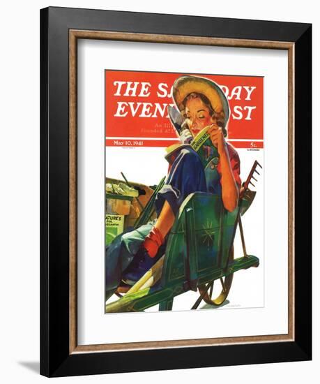 "Gardener in Wheelbarrow," Saturday Evening Post Cover, May 10, 1941-Dominice Cammerota-Framed Giclee Print