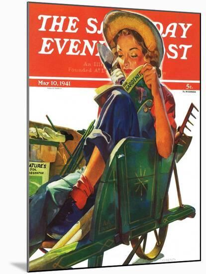 "Gardener in Wheelbarrow," Saturday Evening Post Cover, May 10, 1941-Dominice Cammerota-Mounted Giclee Print