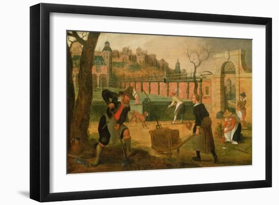 Gardeners at Work (Oil on Panel)-Sebastian Vrancx-Framed Giclee Print