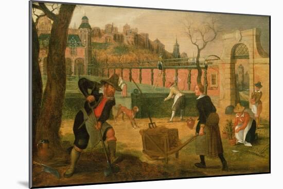 Gardeners at Work (Oil on Panel)-Sebastian Vrancx-Mounted Giclee Print