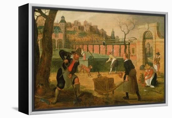 Gardeners at Work (Oil on Panel)-Sebastian Vrancx-Framed Premier Image Canvas