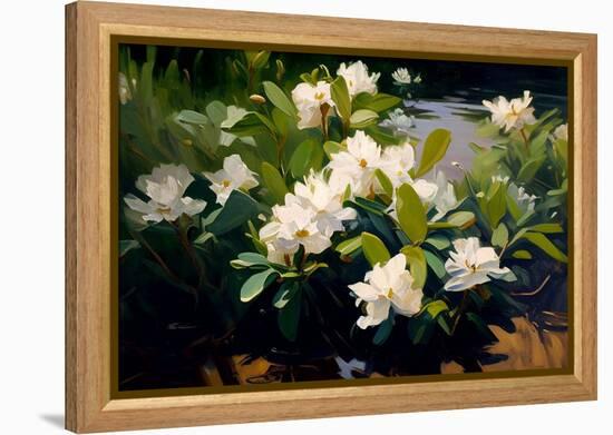 Gardenia Flower Field-Vivienne Dupont-Framed Stretched Canvas