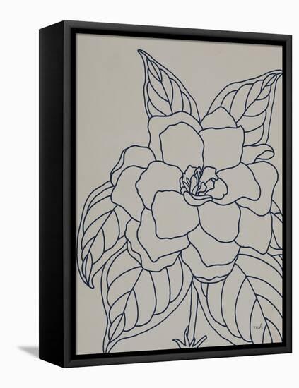 Gardenia Line Drawing Gray Crop-Moira Hershey-Framed Stretched Canvas