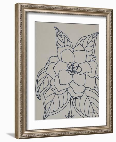 Gardenia Line Drawing Gray Crop-Moira Hershey-Framed Art Print