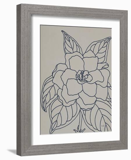 Gardenia Line Drawing Gray Crop-Moira Hershey-Framed Art Print