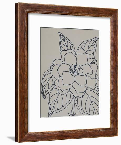 Gardenia Line Drawing Gray Crop-Moira Hershey-Framed Art Print