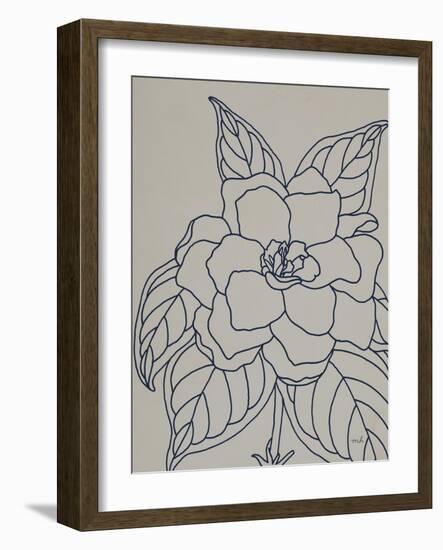 Gardenia Line Drawing Gray Crop-Moira Hershey-Framed Art Print