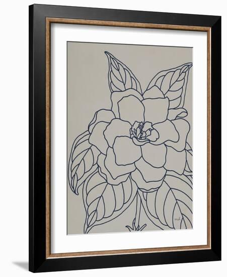 Gardenia Line Drawing Gray Crop-Moira Hershey-Framed Art Print