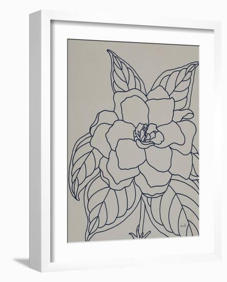 Gardenia Line Drawing Gray Crop-Moira Hershey-Framed Art Print