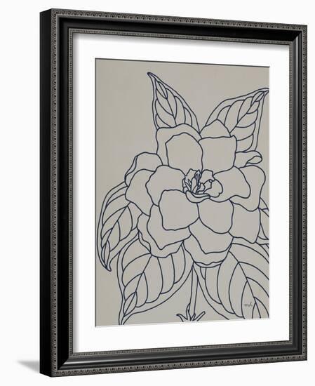 Gardenia Line Drawing Gray Crop-Moira Hershey-Framed Art Print