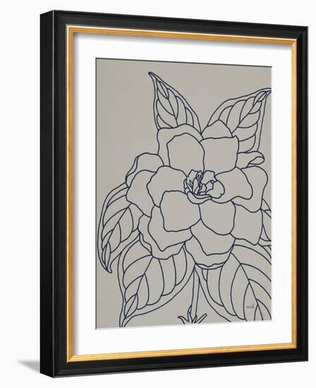 Gardenia Line Drawing Gray Crop-Moira Hershey-Framed Art Print