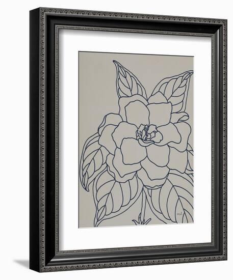 Gardenia Line Drawing Gray Crop-Moira Hershey-Framed Art Print