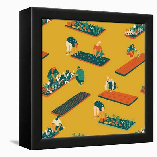 Gardening and Farming Seamless Pattern-Tasiania-Framed Stretched Canvas