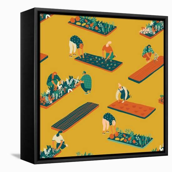 Gardening and Farming Seamless Pattern-Tasiania-Framed Stretched Canvas