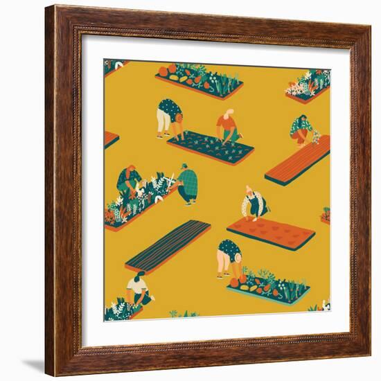 Gardening and Farming Seamless Pattern-Tasiania-Framed Art Print