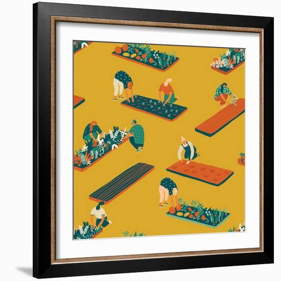 Gardening and Farming Seamless Pattern-Tasiania-Framed Art Print