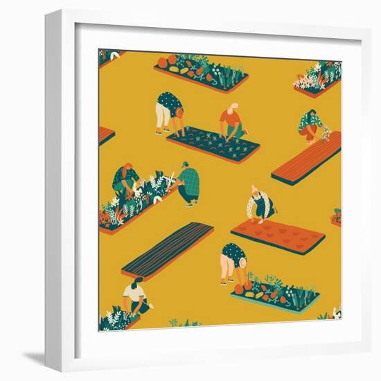 Gardening and Farming Seamless Pattern-Tasiania-Framed Art Print