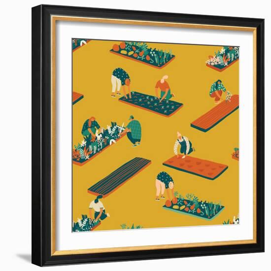 Gardening and Farming Seamless Pattern-Tasiania-Framed Art Print