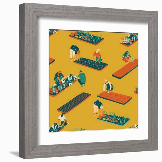 Gardening and Farming Seamless Pattern-Tasiania-Framed Art Print