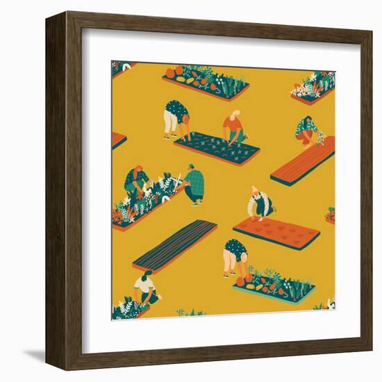 Gardening and Farming Seamless Pattern-Tasiania-Framed Art Print