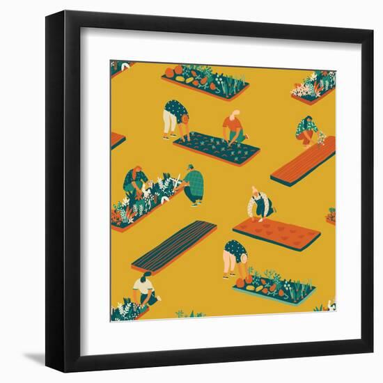 Gardening and Farming Seamless Pattern-Tasiania-Framed Art Print