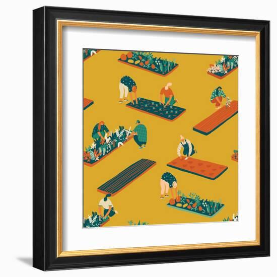 Gardening and Farming Seamless Pattern-Tasiania-Framed Art Print