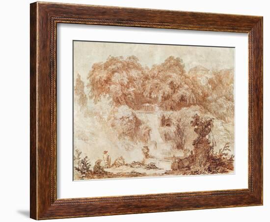 Gardens of the Villa D'Este, from the Foot of the Waterfall (Red Chalk on Paper)-Jean-Honore Fragonard-Framed Giclee Print