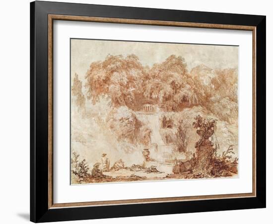 Gardens of the Villa D'Este, from the Foot of the Waterfall (Red Chalk on Paper)-Jean-Honore Fragonard-Framed Giclee Print